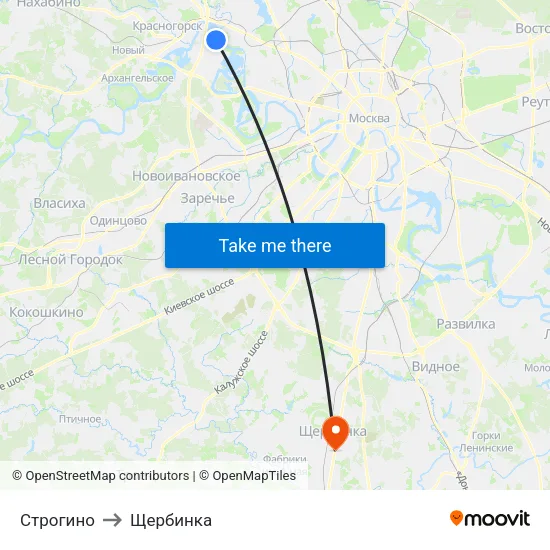 Строгино to Щербинка map