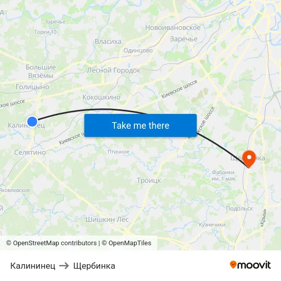 Калининец to Щербинка map