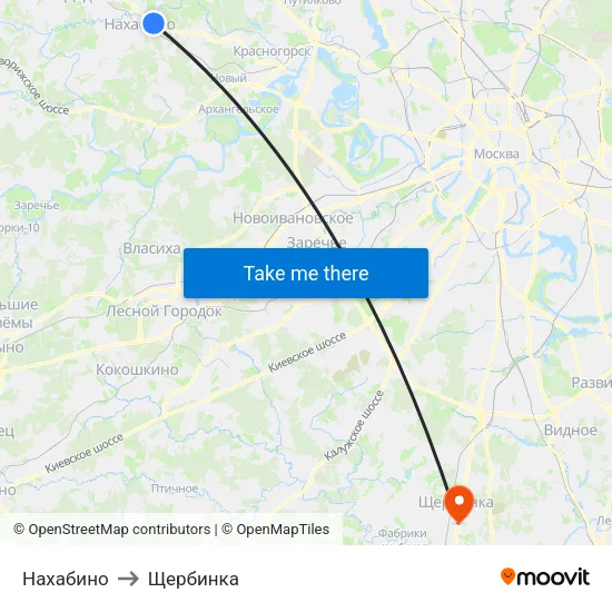Нахабино to Щербинка map