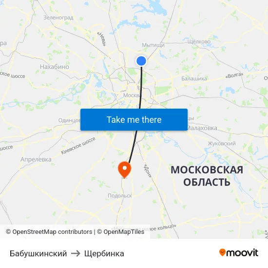 Бабушкинский to Щербинка map