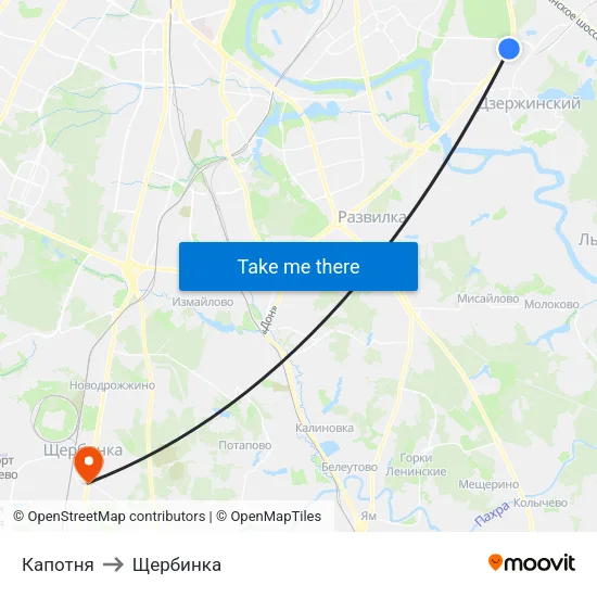 Капотня to Щербинка map