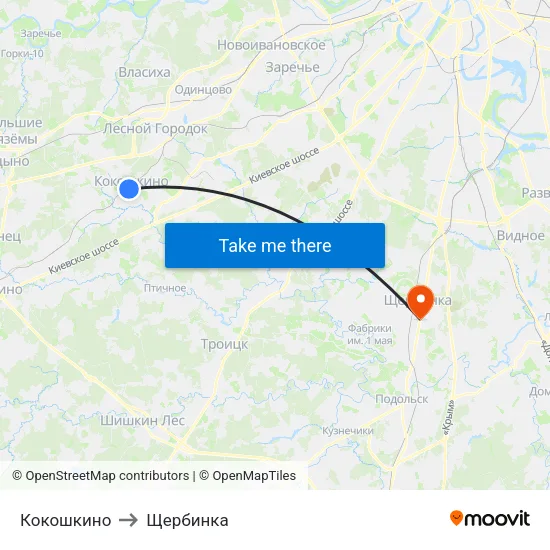 Кокошкино to Щербинка map