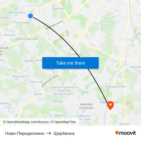 Ново-Переделкино to Щербинка map