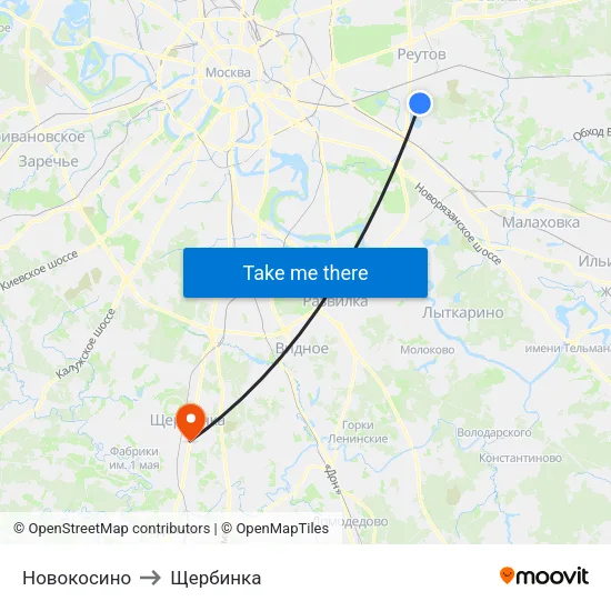 Новокосино to Щербинка map