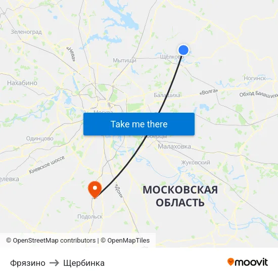 Фрязино to Щербинка map