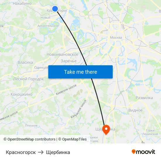 Красногорск to Щербинка map