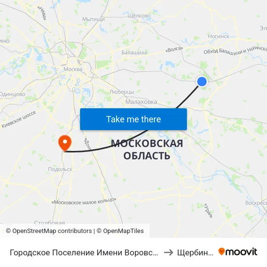 Городское Поселение Имени Воровского to Щербинка map