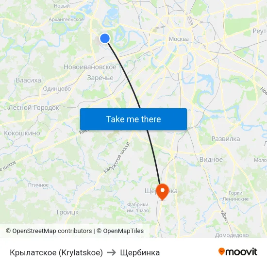 Крылатское (Krylatskoe) to Щербинка map
