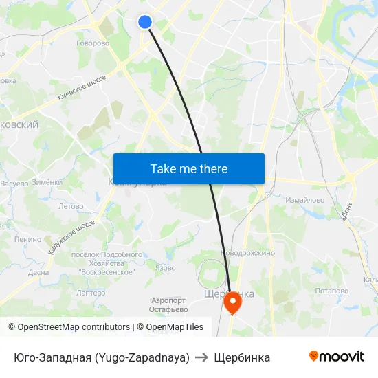 Юго-Западная (Yugo-Zapadnaya) to Щербинка map