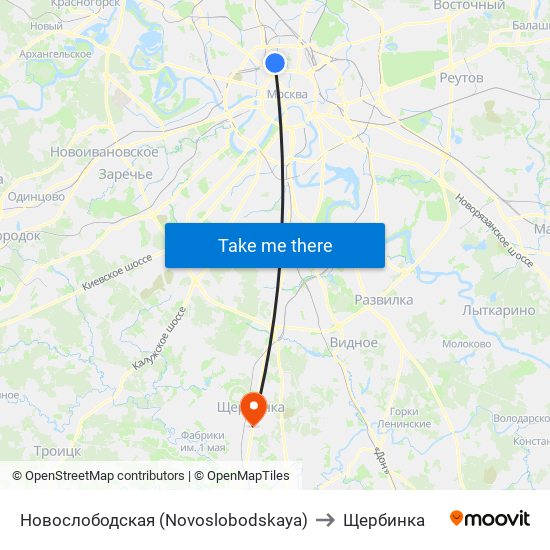 Новослободская (Novoslobodskaya) to Щербинка map