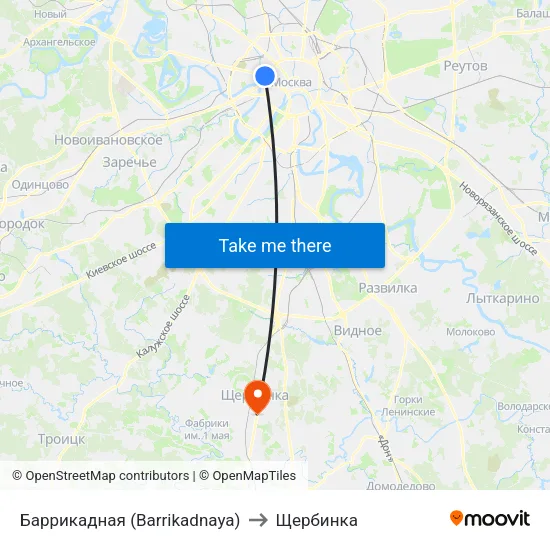 Баррикадная (Barrikadnaya) to Щербинка map