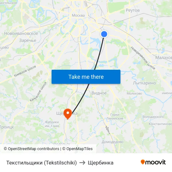 Текстильщики (Tekstilschiki) to Щербинка map
