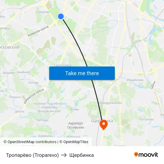 Тропарёво (Troparevo) to Щербинка map