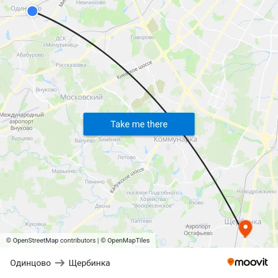 Одинцово to Щербинка map