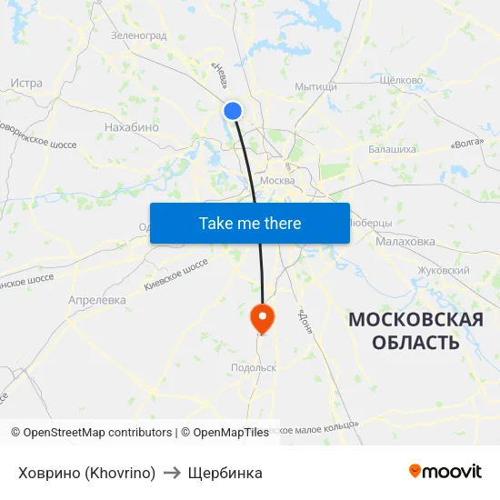 Ховрино (Khovrino) to Щербинка map