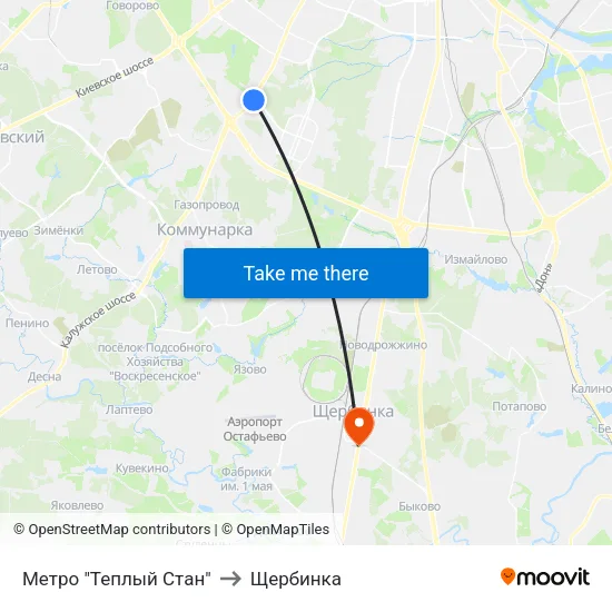 Метро "Теплый Стан" to Щербинка map