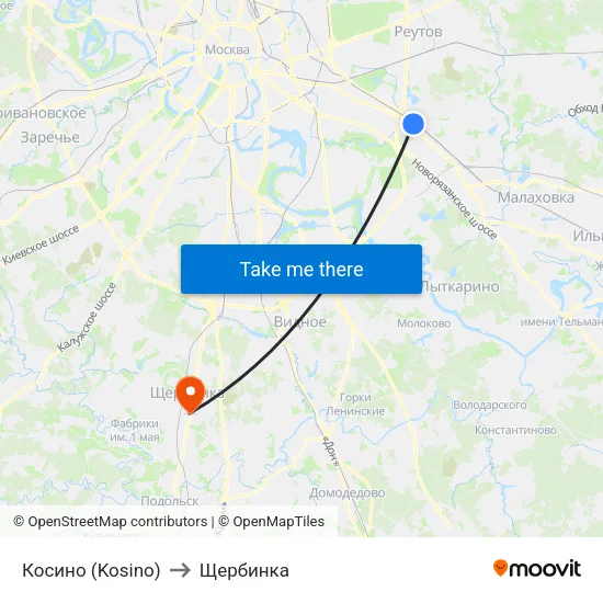 Косино (Kosino) to Щербинка map