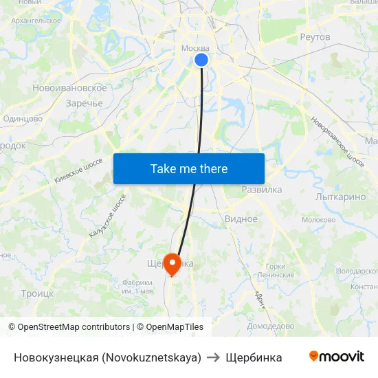 Новокузнецкая (Novokuznetskaya) to Щербинка map