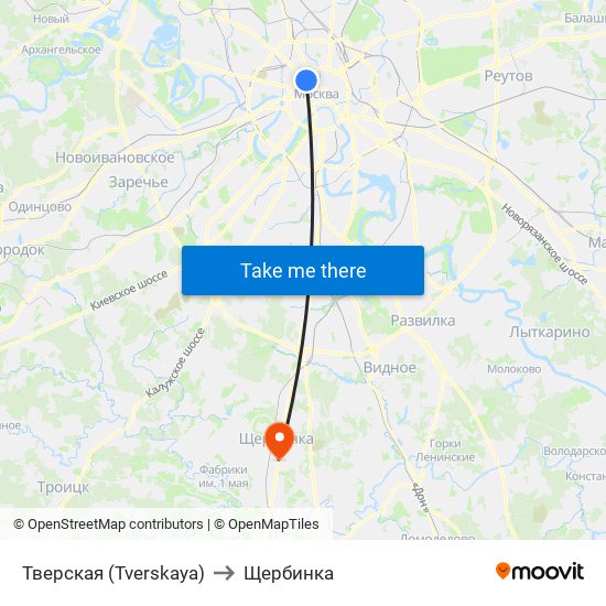 Тверская (Tverskaya) to Щербинка map