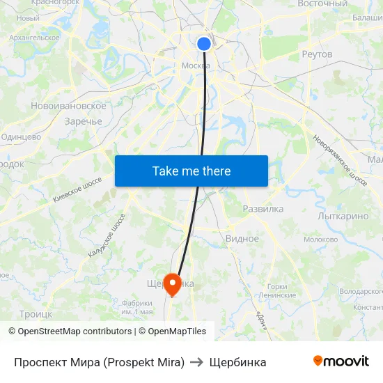 Проспект Мира (Prospekt Mira) to Щербинка map