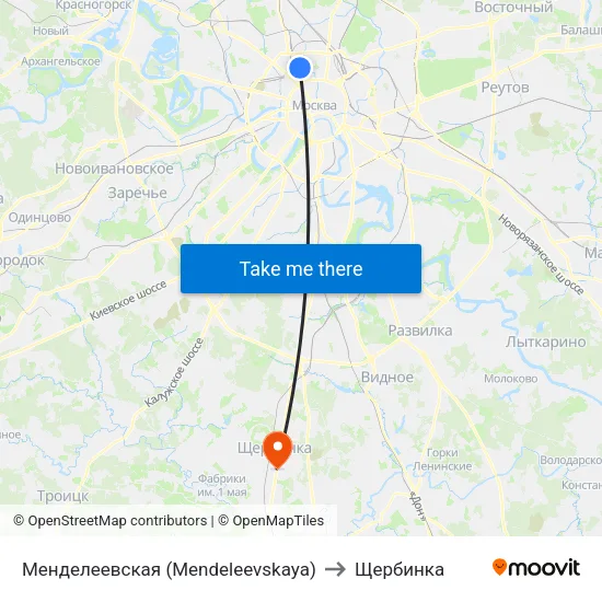 Менделеевская (Mendeleevskaya) to Щербинка map