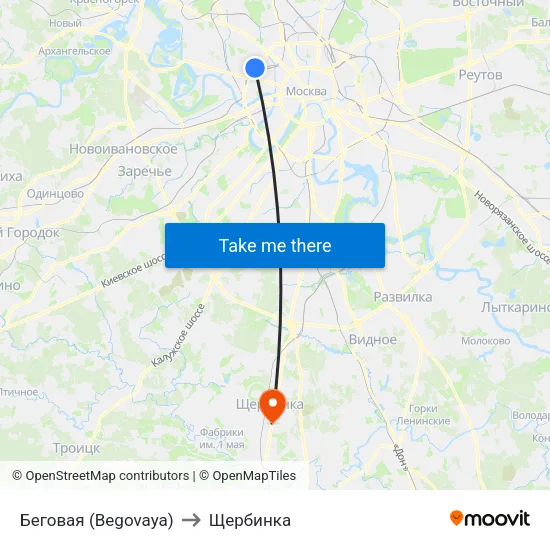 Беговая (Begovaya) to Щербинка map