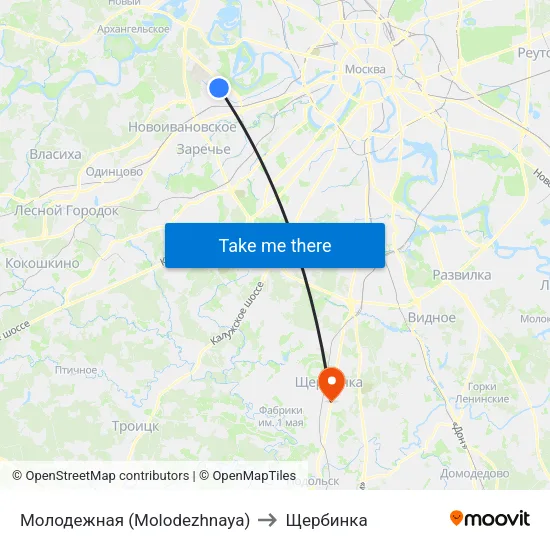 Молодежная (Molodezhnaya) to Щербинка map