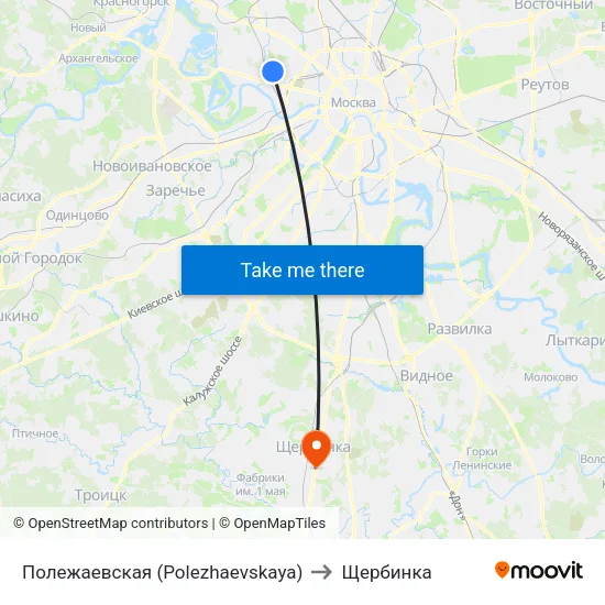 Полежаевская (Polezhaevskaya) to Щербинка map