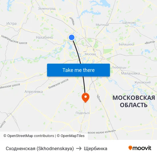 Сходненская (Skhodnenskaya) to Щербинка map