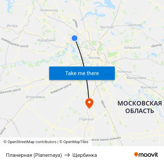 Планерная (Planernaya) to Щербинка map
