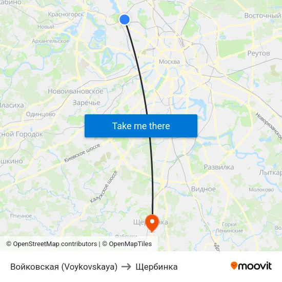 Войковская (Voykovskaya) to Щербинка map