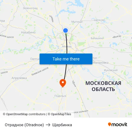 Отрадное (Otradnoe) to Щербинка map