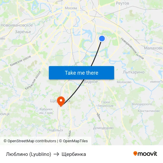Люблино (Lyublino) to Щербинка map