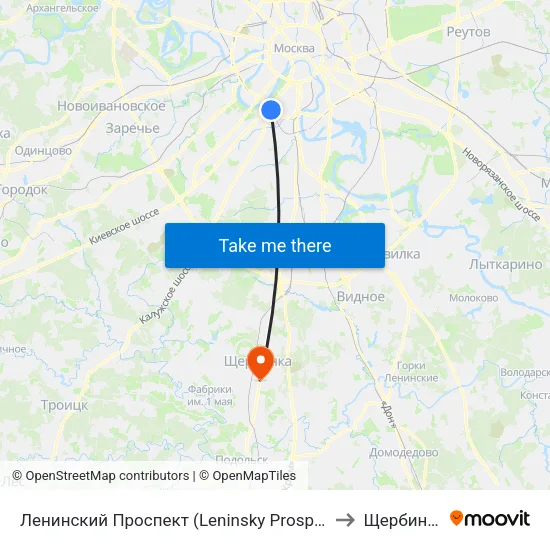 Ленинский Проспект (Leninsky Prospekt) to Щербинка map