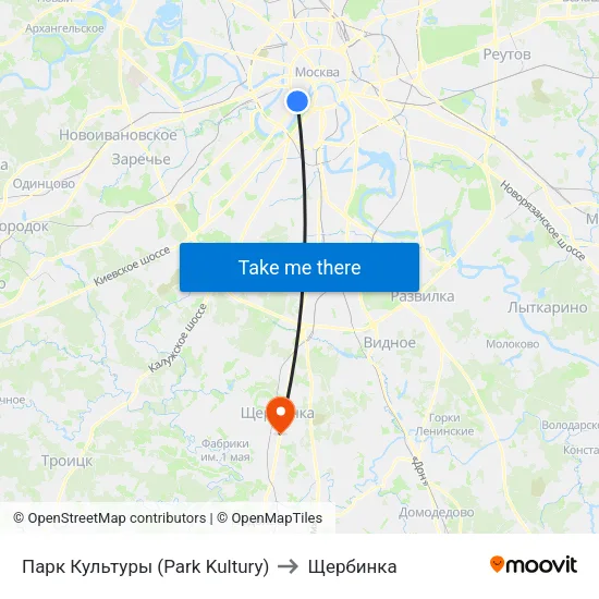 Парк Культуры (Park Kultury) to Щербинка map