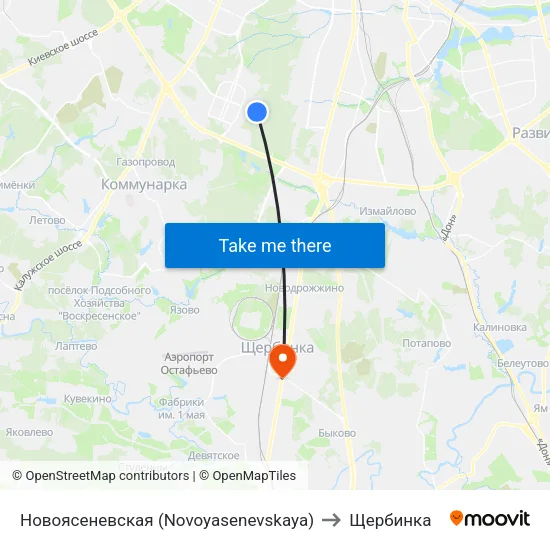 Новоясеневская (Novoyasenevskaya) to Щербинка map