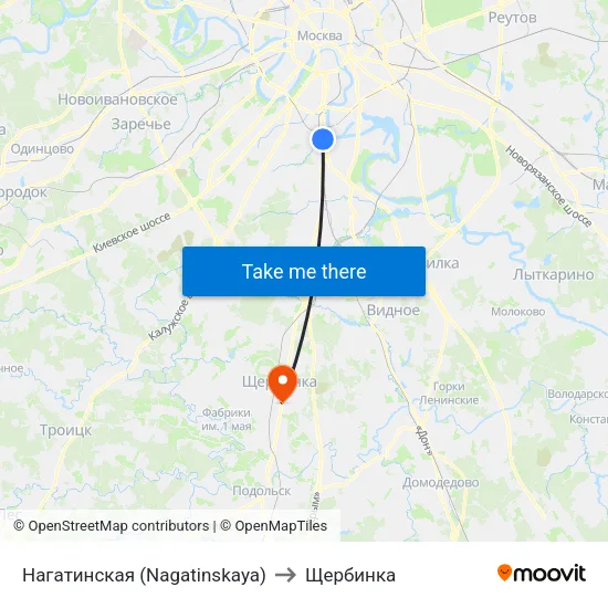 Нагатинская (Nagatinskaya) to Щербинка map