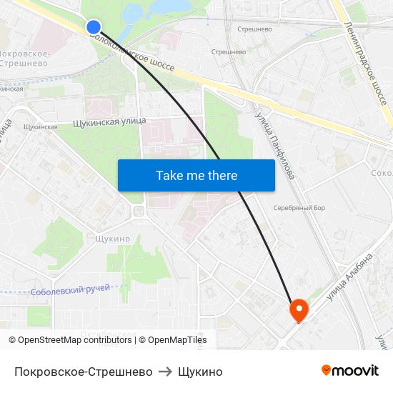 Покровское-Стрешнево to Щукино map