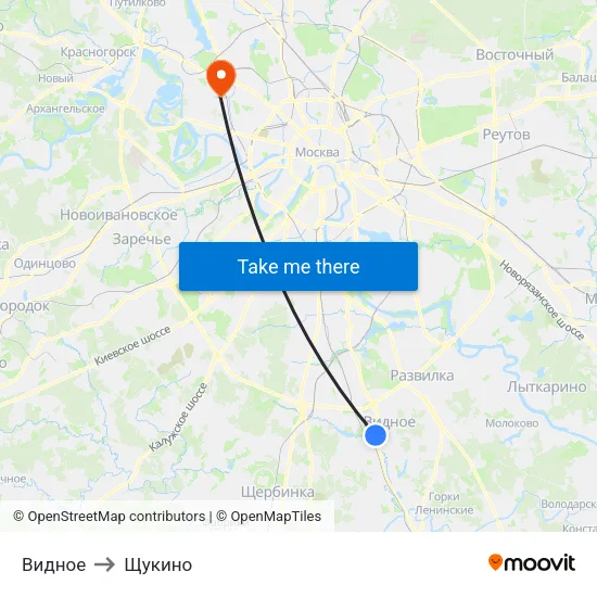 Видное to Щукино map