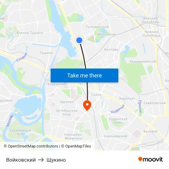 Войковский to Щукино map