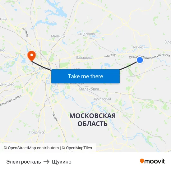 Электросталь to Щукино map