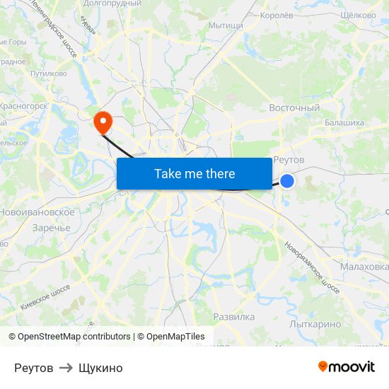 Реутов to Щукино map