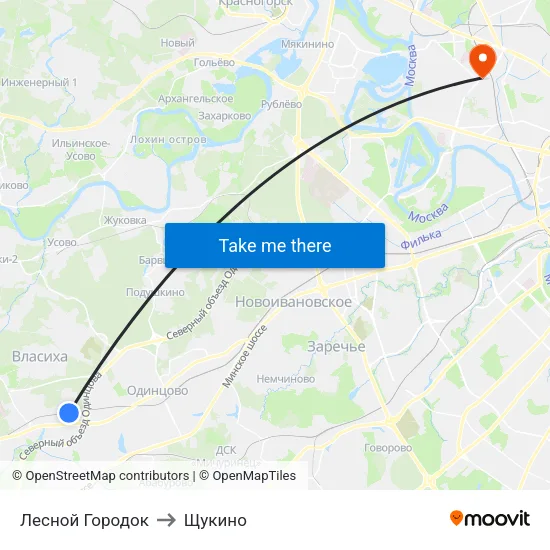 Лесной Городок to Щукино map