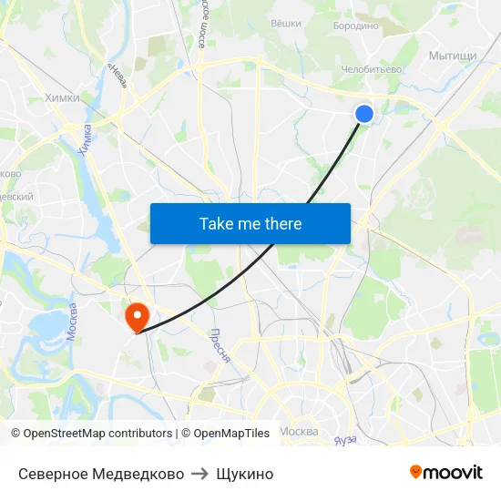 Северное Медведково to Щукино map