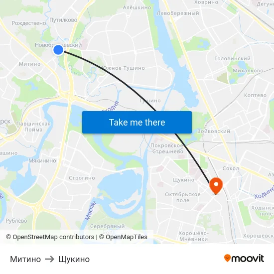 Митино to Щукино map