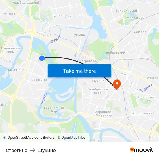 Строгино to Щукино map