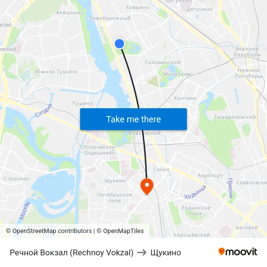 Речной Вокзал (Rechnoy Vokzal) to Щукино map
