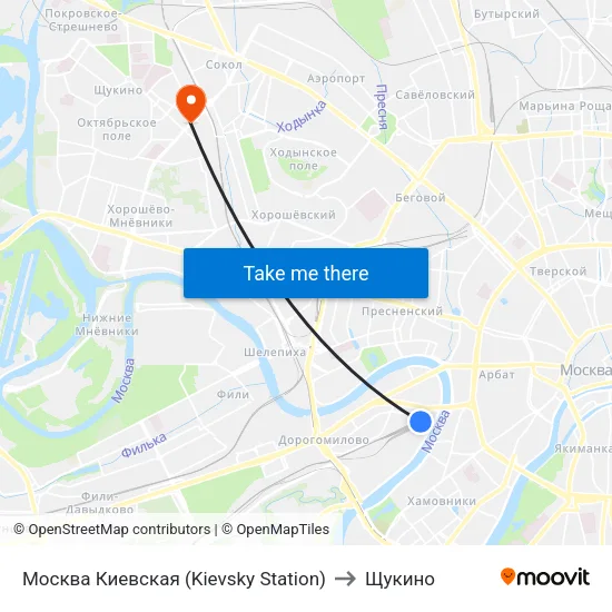 Москва Киевская (Kievsky Station) to Щукино map