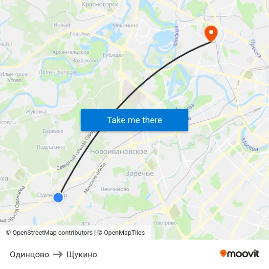 Одинцово to Щукино map