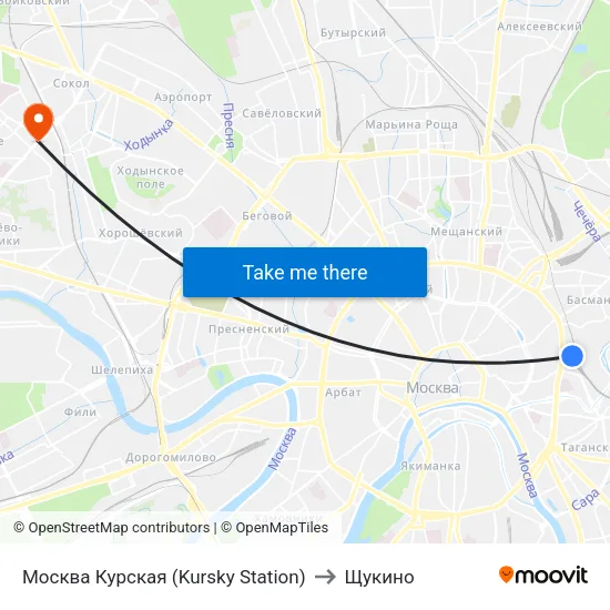 Москва Курская (Kursky Station) to Щукино map